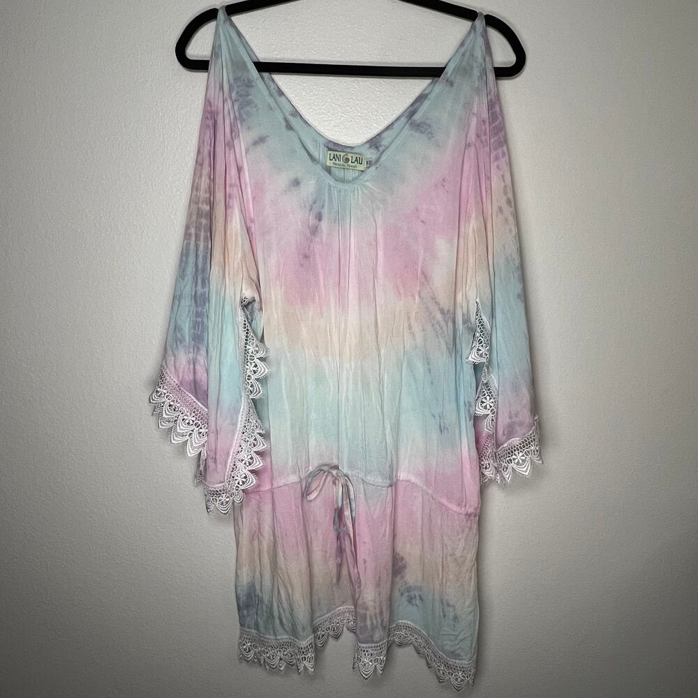 Lani Lau Women's multicolored tye-dye beach vacation goddess cover-up dress
